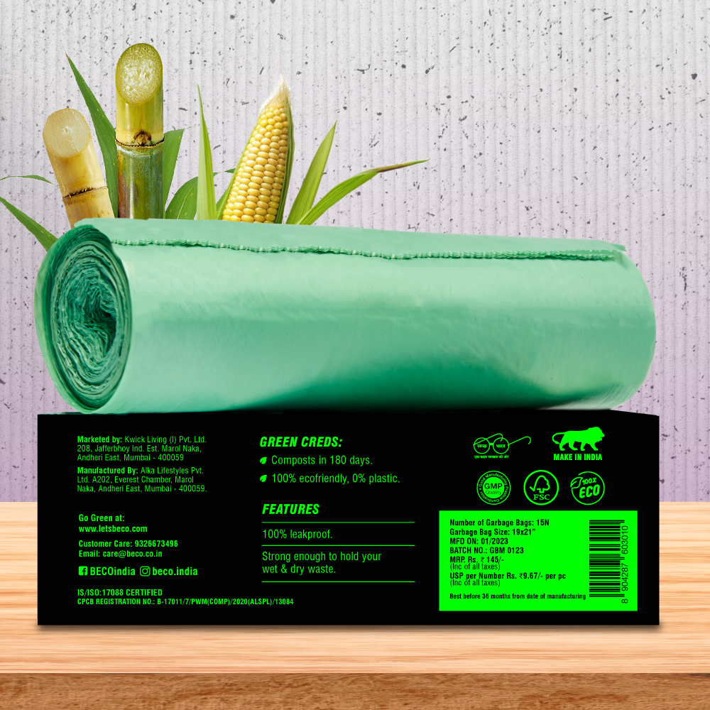 Compostable Garbage Bags - Medium - 15 bags/roll_EMP