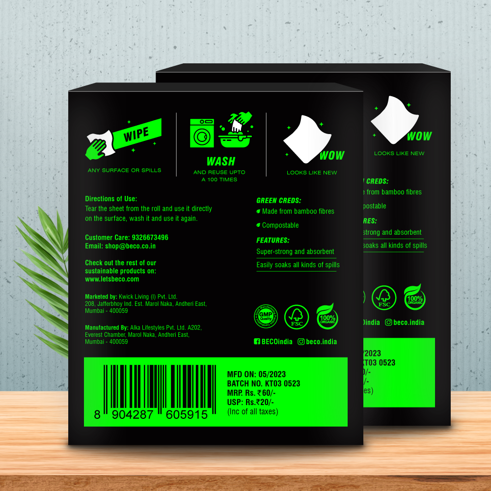 Reusable Bamboo Kitchen Towel - Trial Pack - 3 Sheets | Pack of 2 !