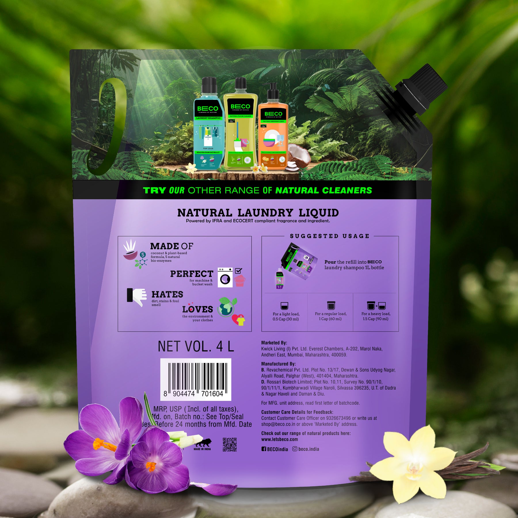 Beco Laundry Cleaner Liquid Shampoo Front Load 4 Ltr Refill