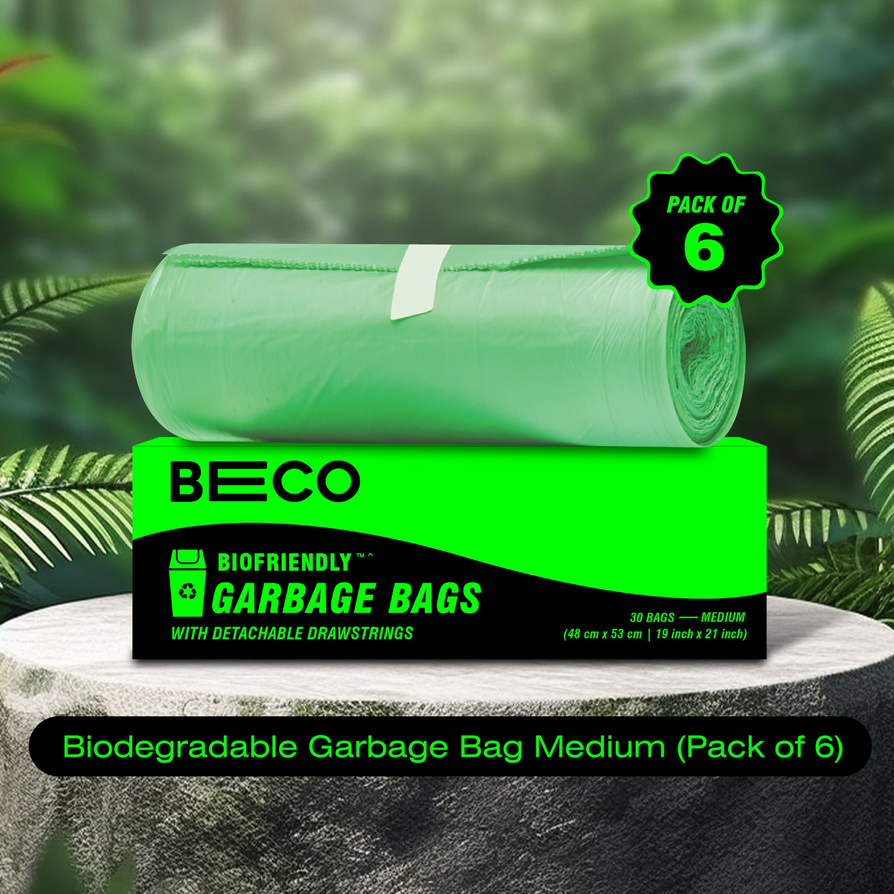 Biofriendly Garbage Bags - Medium - 30 bags/roll pack of 6