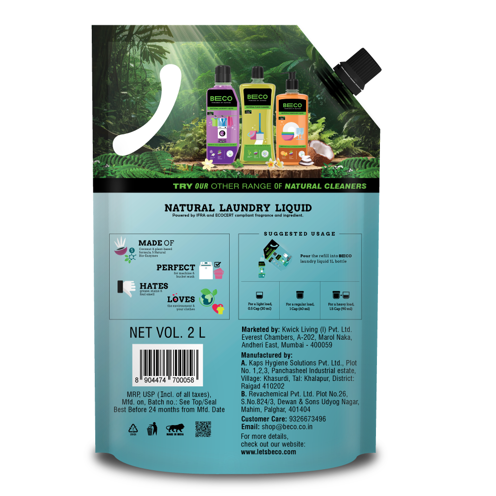 Natural Laundry Cleaner Liquid Refill | Top Load - 2 litre