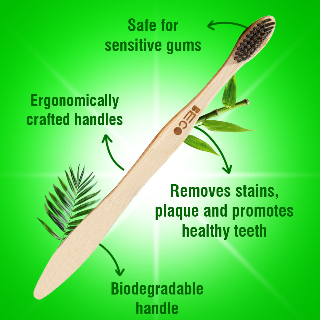 Bamboo Toothbrush with Activated Charcoal Bristles, Single